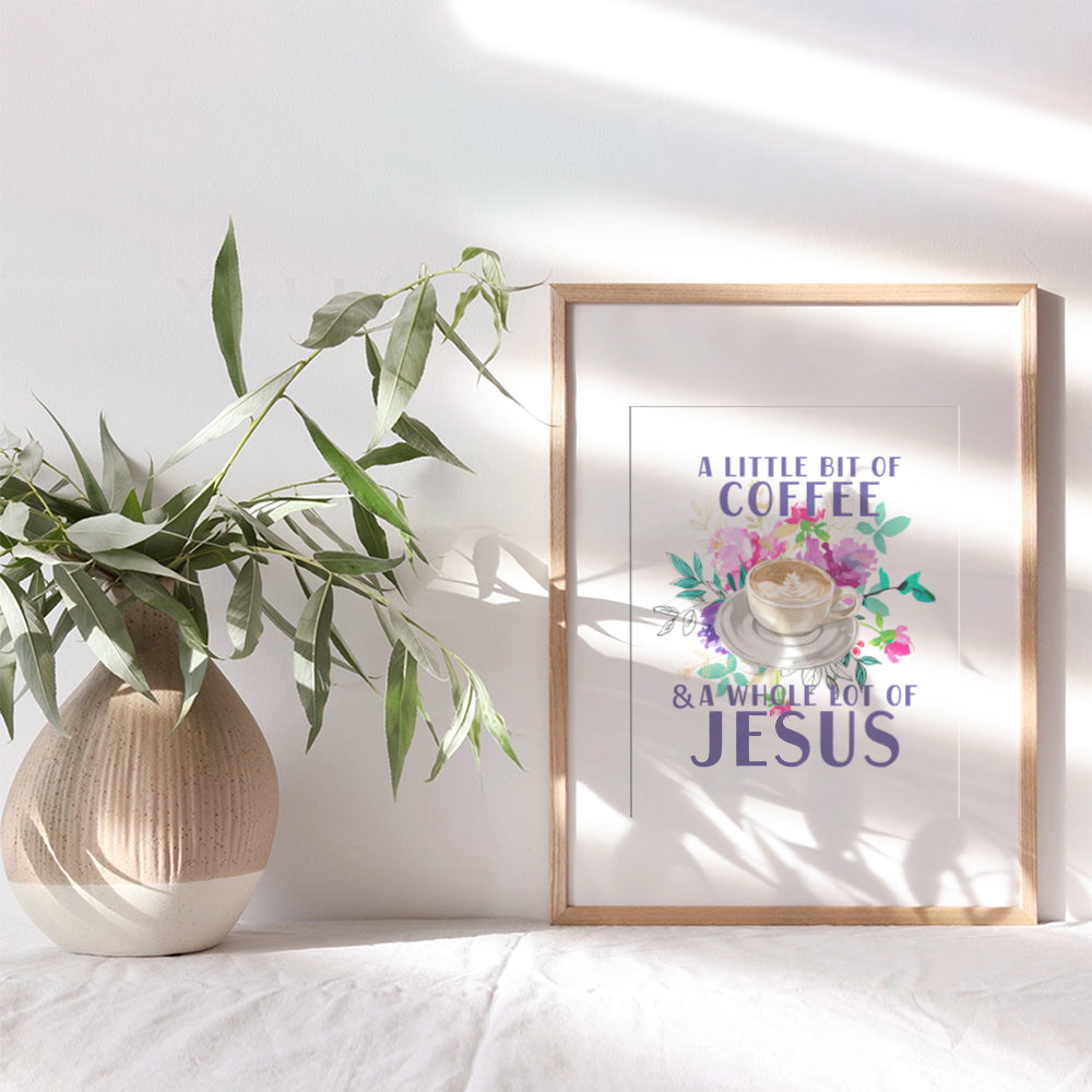 Coffee and Jesus Kitchen, Dining Room Decor - Religious Scripture Wall Decor - Bible Verse Wall Art - Christian Gift for Women - Church Decoration Poster Sign -8x10 Boho Floral Home Decor Picture