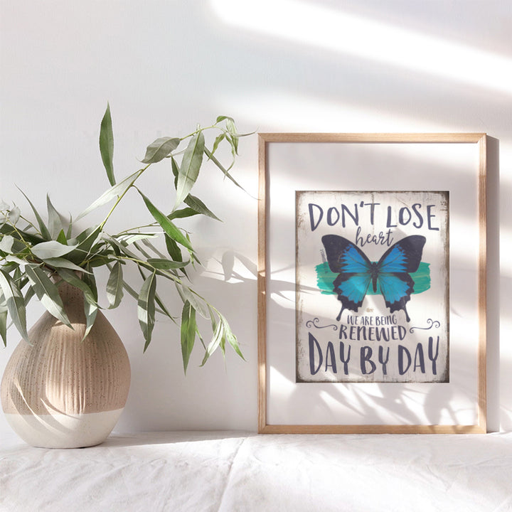 Inspirational Butterfly Picture - Christian Bible Verse Wall Art - Religious Scripture Wall Decor - Blue Rustic Boho Gift for Women - Motivational Home or Apartment Decoration for Bedroom, Living Room