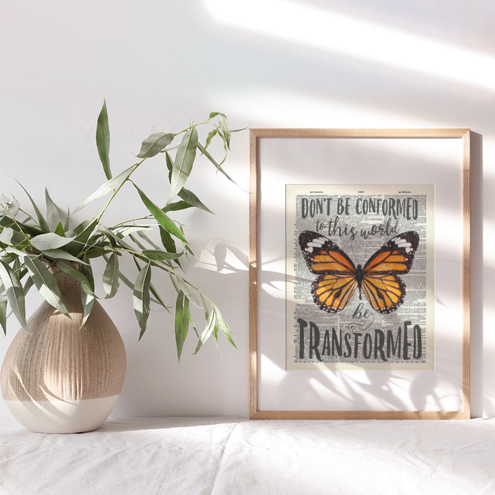 Butterfly Wall Decor - Upcycled Dictionary Art - 8x10 Motivational Poster for Home, Bedroom, Dorm, Office - Inspirational Gift for Women, Woman - Unframed Picture Print