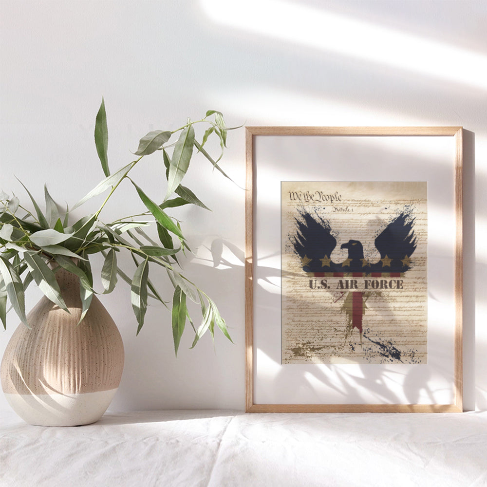 Patriotic US Air Force Art Poster - 8x10 Wall Decor - American Eagle Home Decoration for Living Room, Bedroom, Office - Gift for U.S. Military Servicemen, Servicewomen, Veteran, Vet- Unframed Print