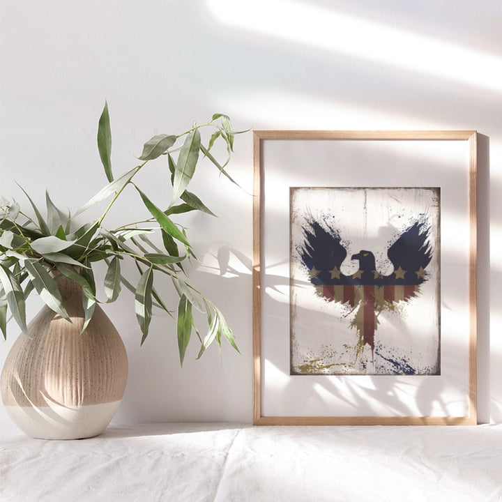 Rustic Grungy American Eagle Wall Art - 8x10 Patriotic Flag Sign Photo Picture - Vintage Shabby Chic Gift for Patriotic Military Veteran, US Patriot - Unframed Poster Print Home Decor