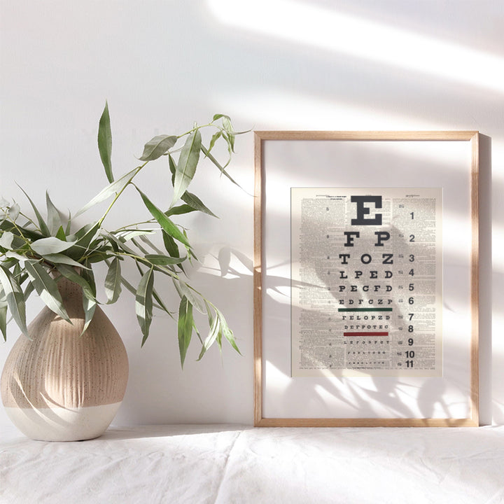 Upcycled Dictionary Wall Art Print - Vintage 8x10 Unframed Photo - Unique Gift for Optometrist, Ophthalmologist, Eye Doctor, Eye Dr, Nurse - Medical Clinic or Office Decor - UNFRAMED Snellen Eye Chart