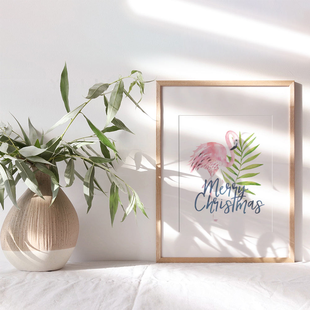 Merry Christmas Tropical Christmas Decorations - Hawaiian Christmas - Cute Xmas Decorations - Holiday Home Decor - Pink Flamingo Decor - Coastal Christmas - Beach Christmas - Christmas Wall Art