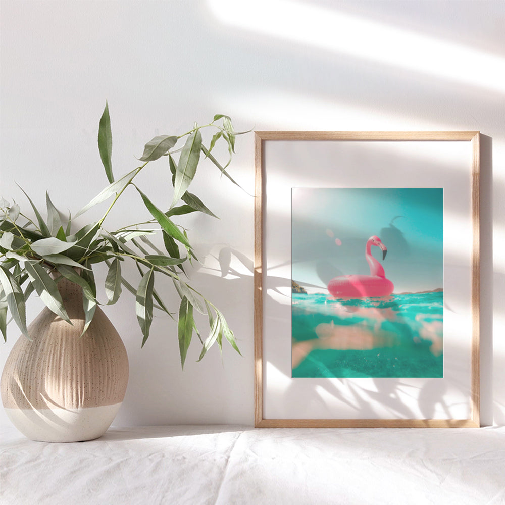 Flamingo Summer Beach House Art Print - Wall Art Poster - Unique Home Decor for Bedroom, Kids Room, Bathroom - Makes a Great Gift - 8x10 Photo Unframed