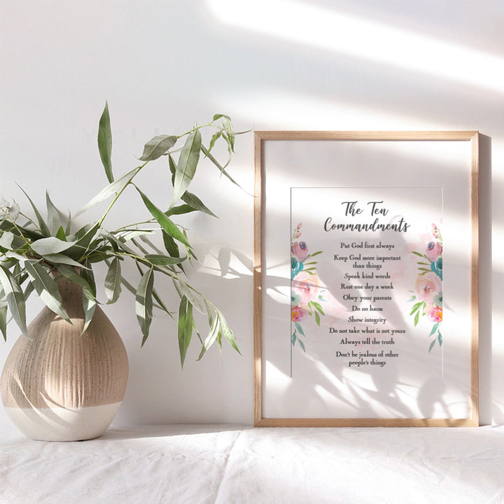 The Ten Commandments - Religious Christian Scripture, Bible Verse Wall Art - Inspirational Quotes Wall Decor - Girls Wall Decor, Kids Bedroom Decor, Kids Wall Art - Gift For Girls Room, Nursery