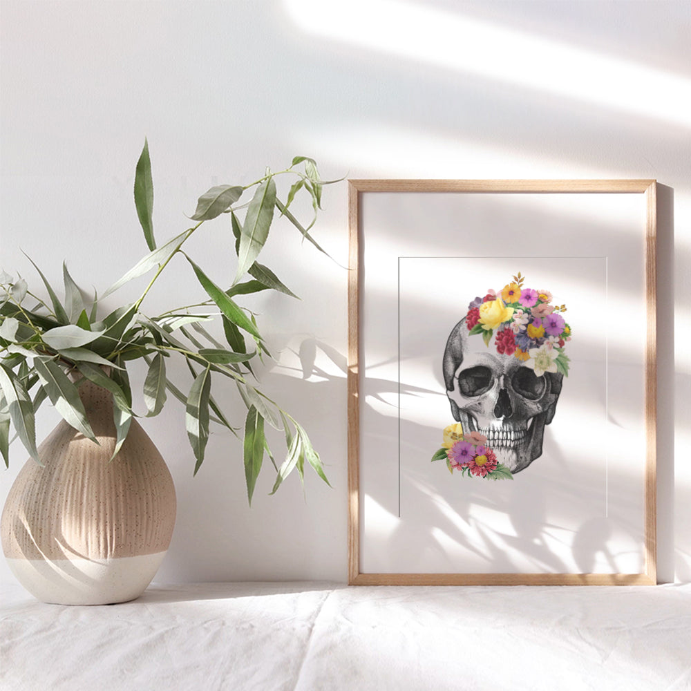 Gothic Floral Skull Decor - Human Anatomy Wall Art Decorations - Vintage Shabby Chic Graduation Gift for Nurse, Doctor, Physicians Assistant, RN, PA, Med Student, Medical Office - 8x10 UNFRAMED Poster