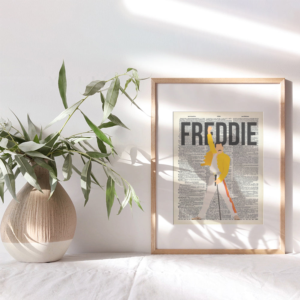 Freddie Mercury Dictionary Art Print - 8x10 Upcycled Page Photo Poster - Home Decor, Room or Dorm Decoration - Cool Unique Gift for Punk Rock, 80s Music, Queen Fan - Unframed Picture