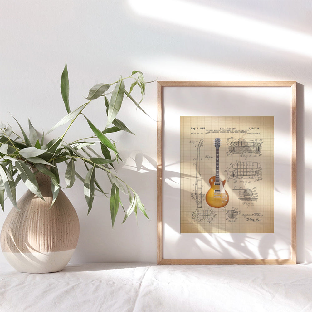 Guitar Patent Print - Iconic Electric Guitar of Famous Musicians - Music Gift for Rock n Roll Fan, Musicians, Guitar Player - Cool Wall Art, Home Decor Artwork Poster Picture - 8x10 Unframed