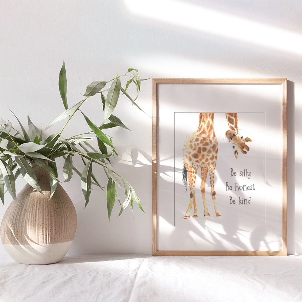 Be Silly Be Honest Be Kind Wall Art - Giraffe Wall Decor - Little Girls Room Decor - Boys Bedroom Decor - Baby Nursery Decor - Toddler Room Decor - Childs Room Decor- Baby Shower Gifts - Kids Wall Art