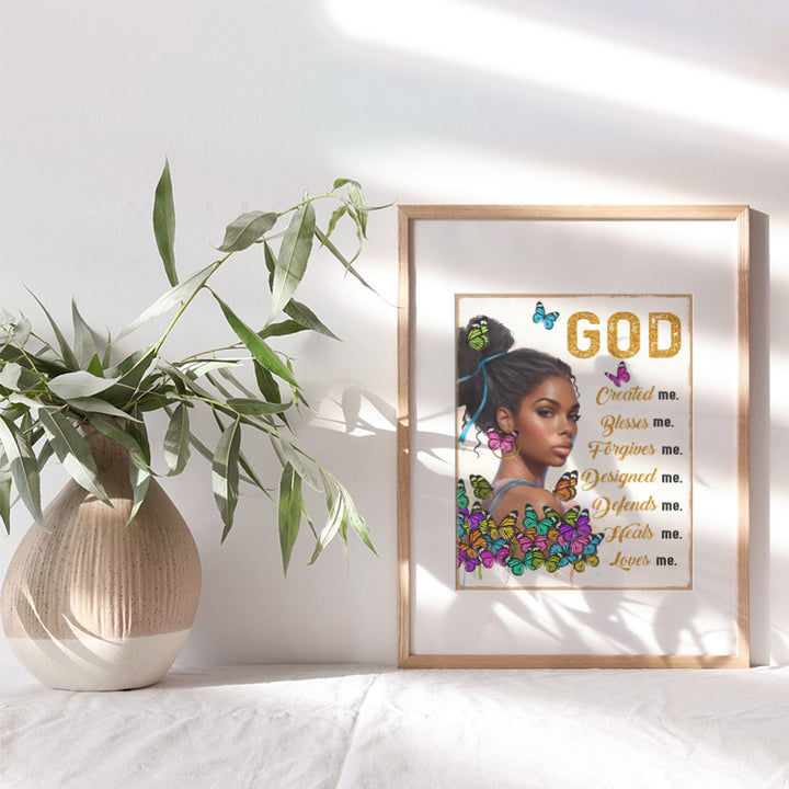 God Wall Decor for Black women - Women's empowerment Motivational poster, spiritual Inspirational Quote - positive Quotes Wall Decor for African Americans - Black Girl religious Christian Wall Art