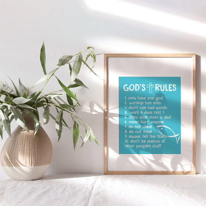 The Ten Commandments - Religious Blessed Wall Decor - Christian Scripture Wall Art - Positive Quotes Wall Decor - Blue Kids Bedroom Decor, Kids Wall Art - Gift For Baby Nursery, Boys or Toddler Room