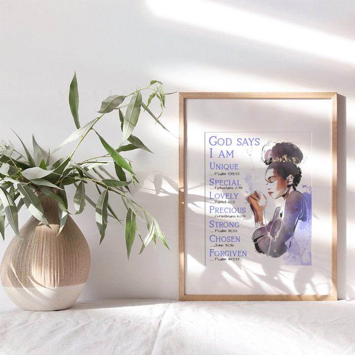 African American Women Inspirational Bible Verse Wall Art - Religious Decor for Black Girls, Teens Bedroom, Living Room, Dorm Apartment - Christian Scripture Poster - Motivational Encouragement Gifts