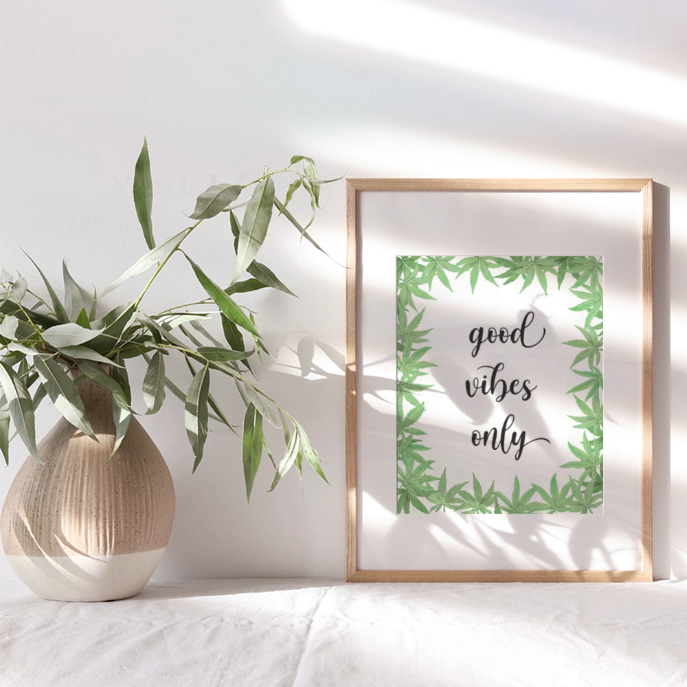 Smoking Weed Stoner Room Decor - Good Vibes Only Sign - Smoking Marijuana Hippie Room Decor - Groovy Cannabis Art for Pot Smoker, Pot Head, Hipster - Trippy Room Decor for Stoners - Boho-chic Wall Art