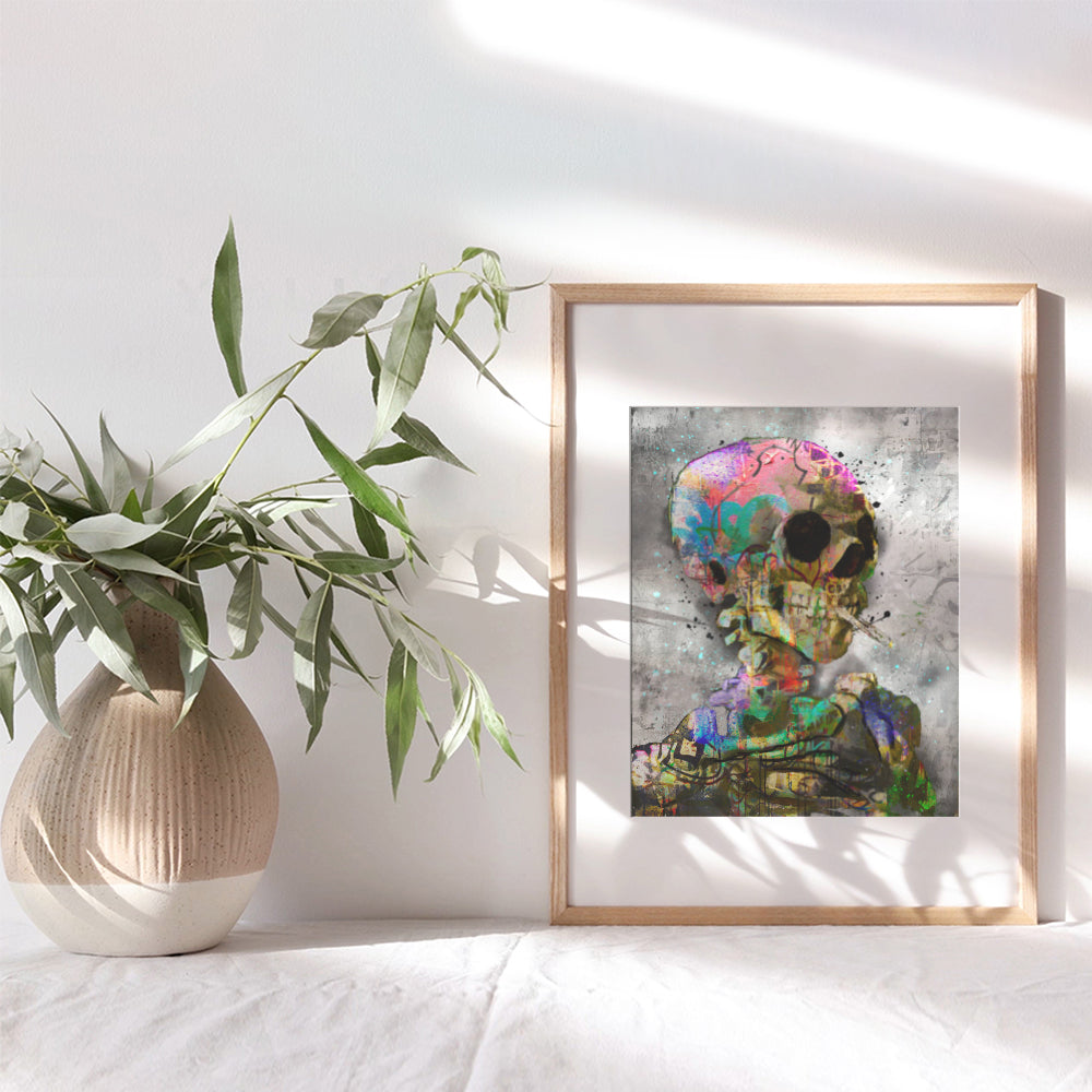 Graffiti Van Gogh Wall Art - Banksy Wall Art - Dorm Room Poster - Graffiti Wall Art - Cool Wall Decor - Trendy Room Decor Aesthetic - Funky Wall Art & Decor - Modern art - Skeleton Stoner Room Decor