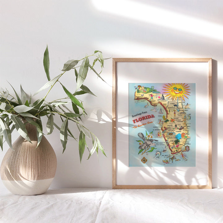 Florida State Travel Poster - Florida Souvenirs - Vintage Florida Wall Decor - 8x10 Florida Posters - Beach House Decor - Florida Gifts - FL Sunshine State - Travel Posters