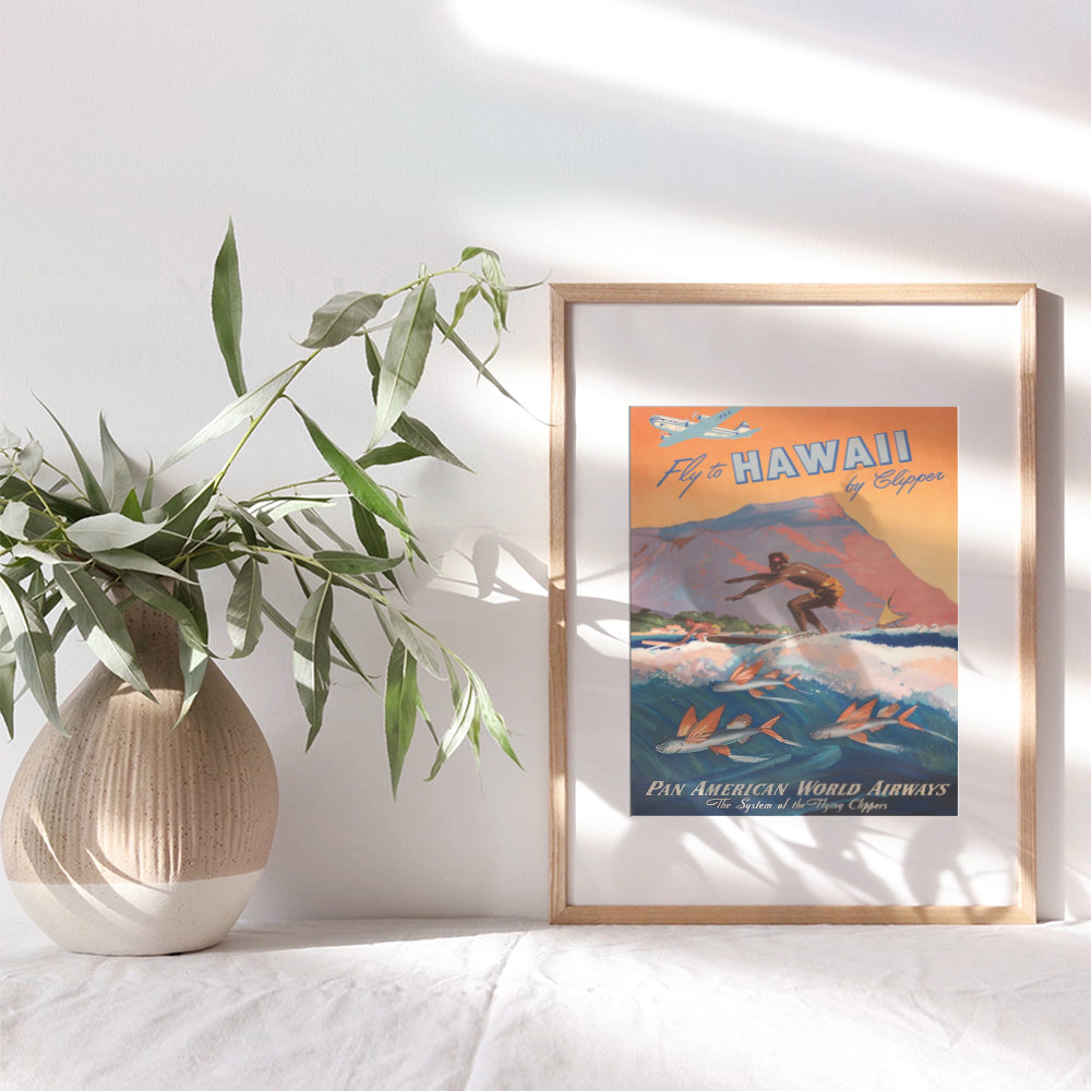 Hawaii Travel Poster - 8x10 Tropical Decor - Hawaiian Gifts - Hawaii Wall Decor - Tropical Wall Art - Vintage Surfing Wall Art - Coastal Wall Decor - Beach Wall Decor