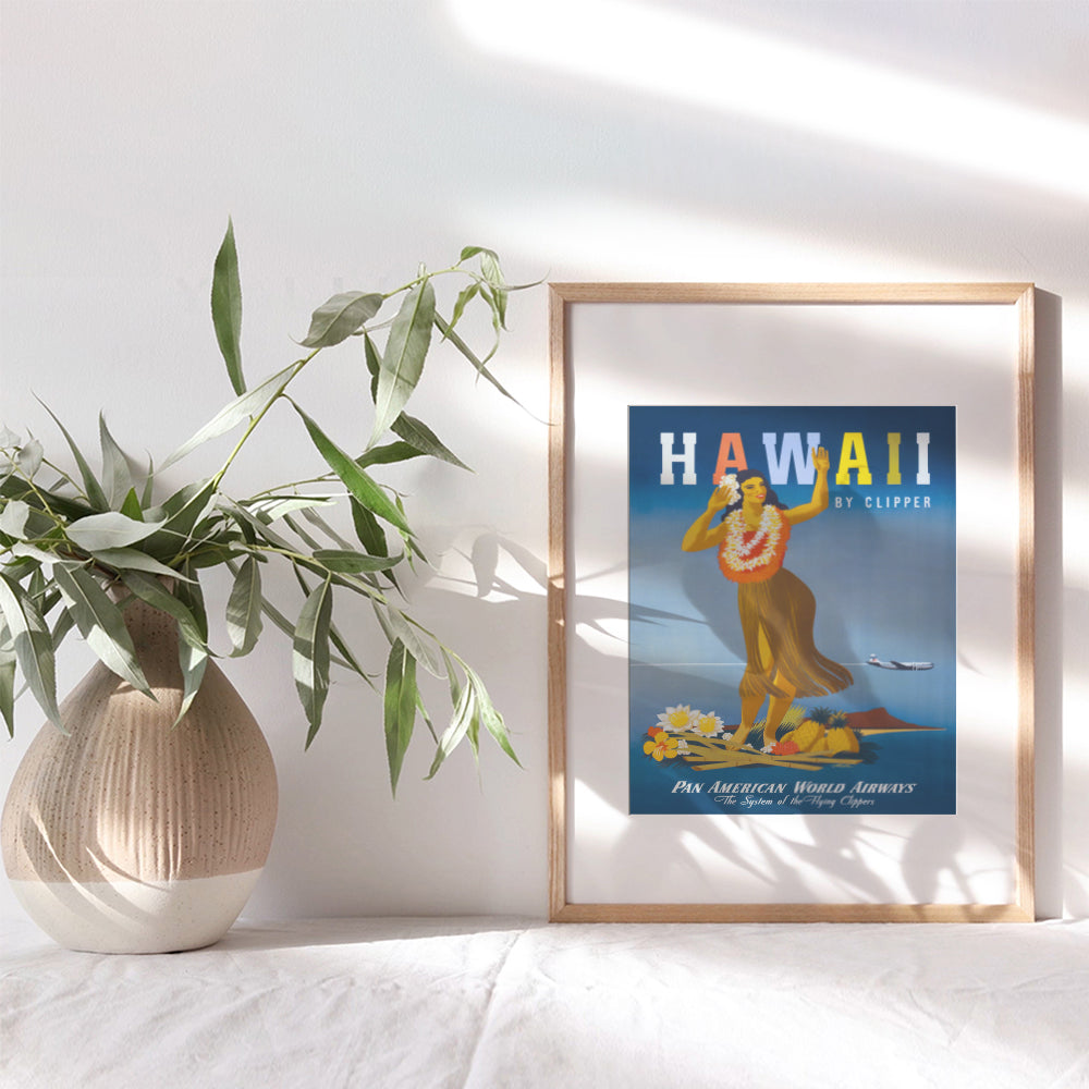 Hawaii Wall Decor - Hula Girl - Tropical Wall Art - Hawaii Travel Poster - Hawaiian Gifts - 8x10 Tropical Decor - Vintage Surfing Wall Art - Coastal Wall Decor - Beach Wall Decor