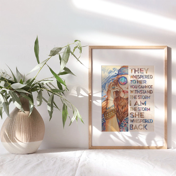 Inspiration Hippie Boho Wall Decor - She Whispered Back I Am The Storm - Positive Quotes Wall Decor - Motivational poster - Boho-chic Living room Bedroom Wall Art for Women - Inspirational Gifts