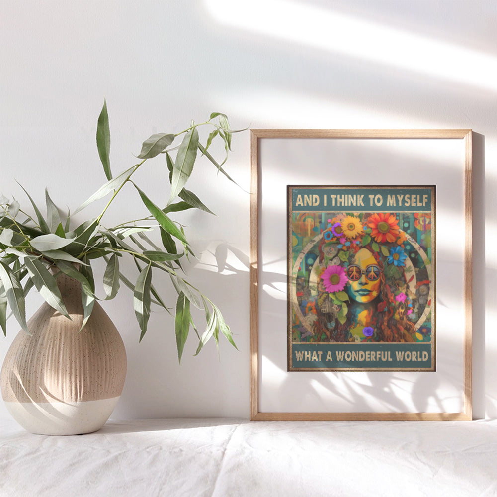 Boho Living room Decor - Positive Quotes Wall Art & Decor - Hippie Room Decor - Psychedelic Wall Art - Wonderful World - Bohemian Wall Art - Boho-chic Poster - Bedroom Decor for Women, Teens Room