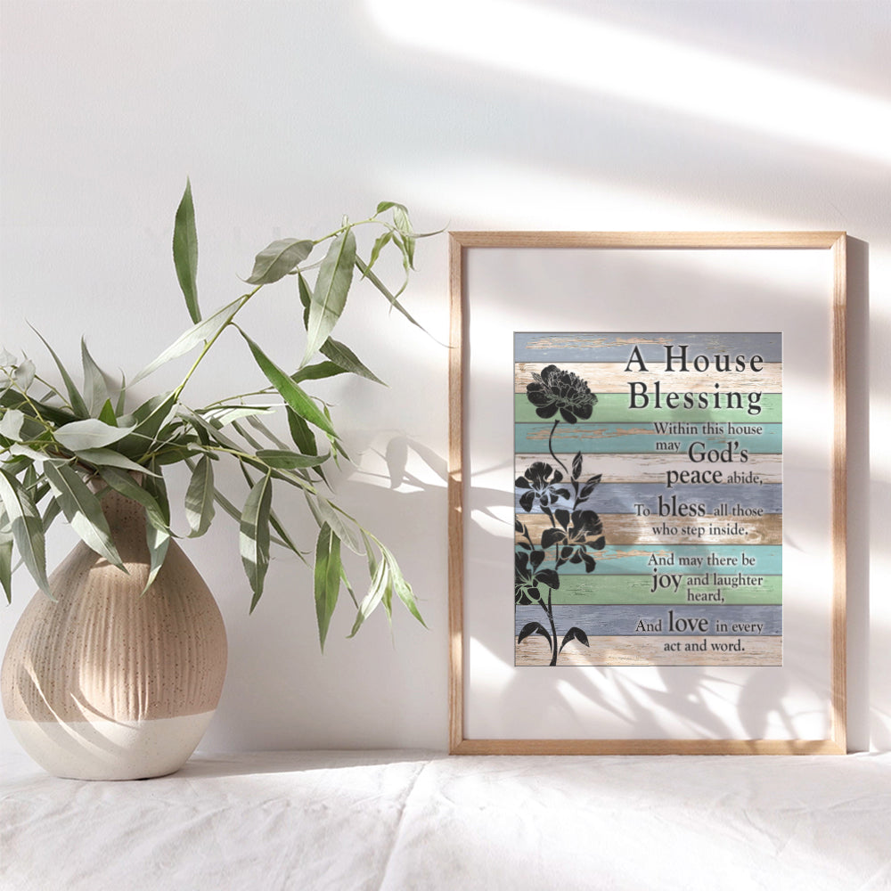 House Blessing - Religious Home Decor - Christian Family Saying Poem Quote - Blessed Wall Art - Inspirational Bible Verse Sign Wall Hanging Picture Print - Gift for Pastor, Minister - Unframed