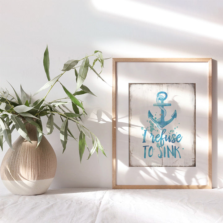 Inspirational Nautical Decor - Motivational Wall Art for Bathroom, Restroom, Guest Bath, Powder Room, Beach House, Bedroom - Vintage, Rustic, Farmhouse Boho Ocean Decor - Teal Blue Housewarming Gift