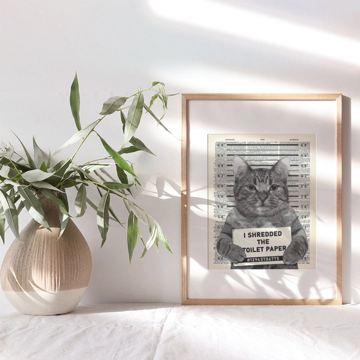 Guilty Cat Wall Decor - Cat Wall Art - Dictionary Art - 8x10 Humorous Poster, Mugshot Wall Art or Home Decoration for Bathroom, Bath - Funny Gag Gift for Cat Lovers - Upcycled Picture Photo Print