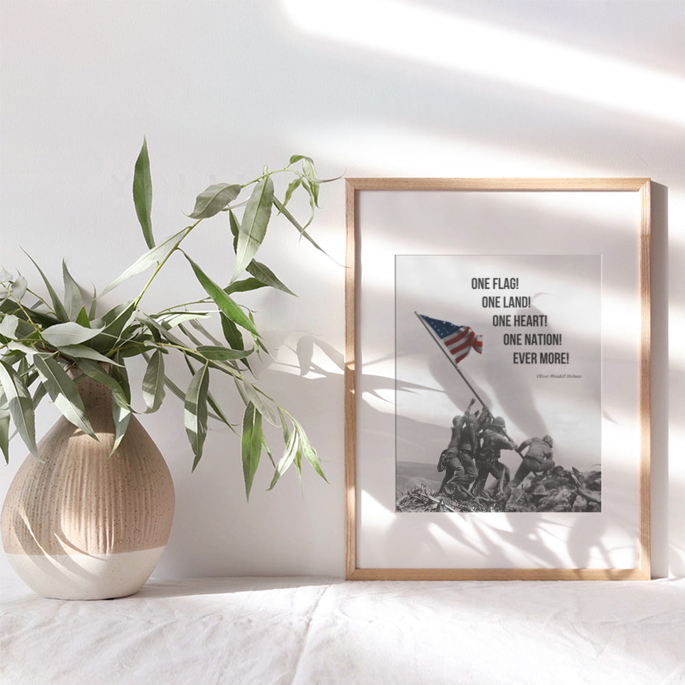 American Flag Wall Art - Marine Flag - Iwo Jima Wall Art Decorations - Marine Corps Photo - Patriotic Gifts for Men, Military Veterans - Office, Living Room, Den, Man Cave Home Decor - 8x10 Unframed