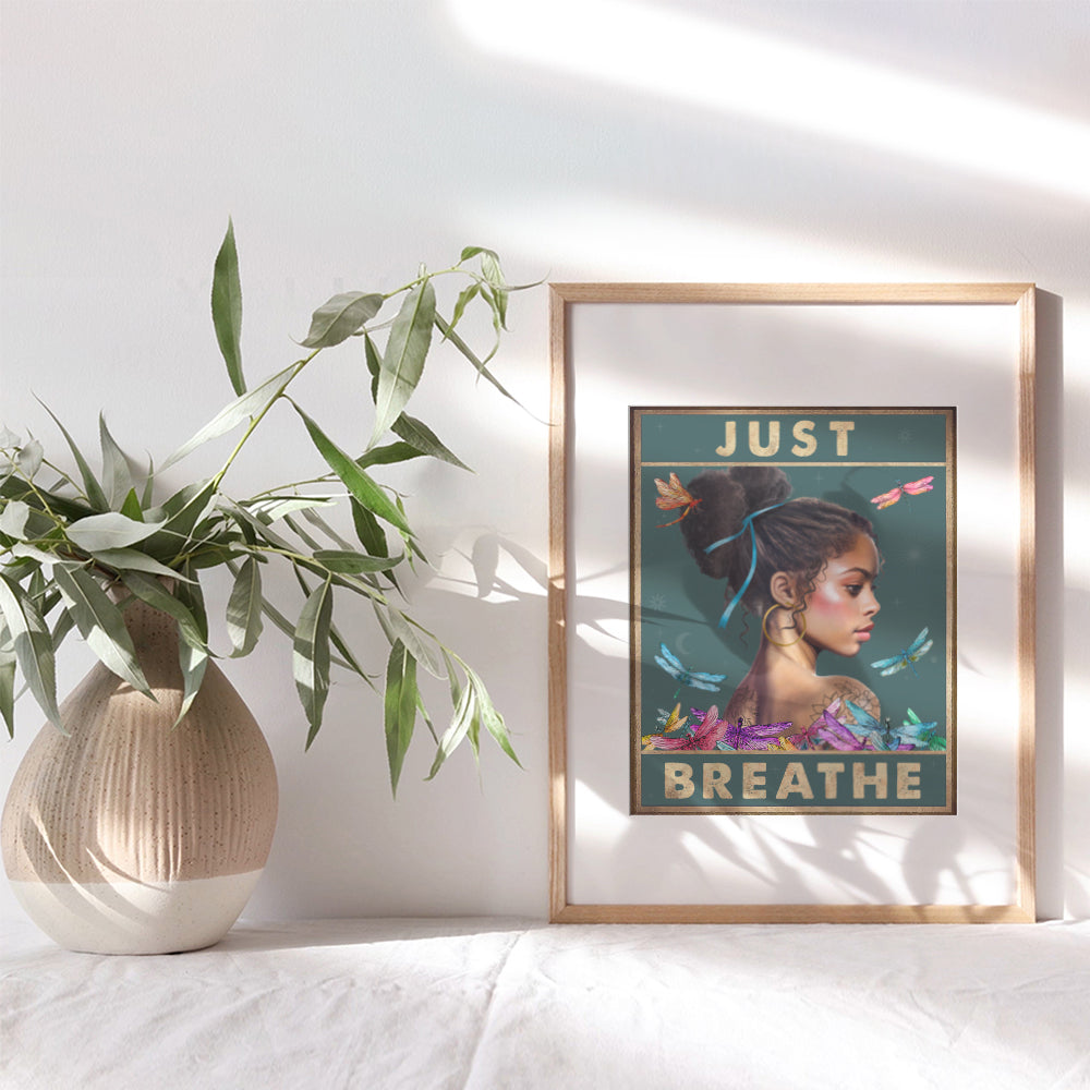 Just Breathe Wall Art for Women - positive Affirmations and Inspirational Quotes African American Wall Decor - Personal Growth Bedroom Decor for Women, Woman, Black Girl, Teen - Motivational Sayings