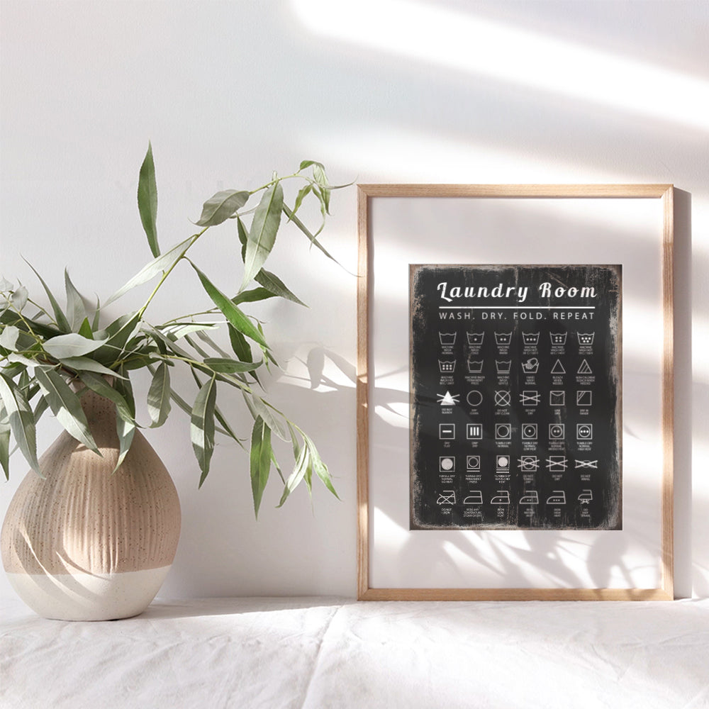 Laundry Room Wall Decor Art Print - Boho Rustic Sign Replica Home Decoration - Unique Gift for Women, Moms, Housewarming - 8x10 Photo - UNFRAMED Care Tags Picture Poster