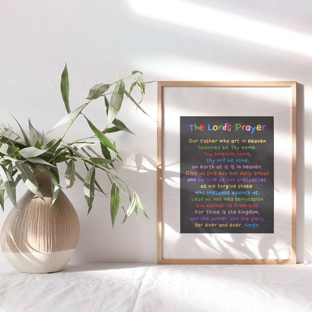 Lords Prayer Wall Decor - Religious Decor - Christian Scripture Wall Art - Catholic Gifts for Bible Study, Church, Sunday School, Boys Room, Boys Bedroom - Blessed Inspirational Gift for Son, Kids