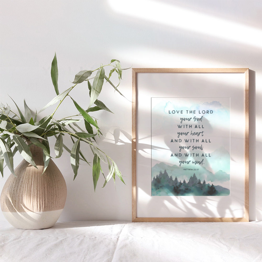 Bible Verse Wall Art - Religious Wall Decor - Love the Lord - Scripture Wall Art - Christian Gifts for Women, Men, Kids Bedroom - God Wall Decor - Spiritual Wall Decor - Inspirational Poster Print