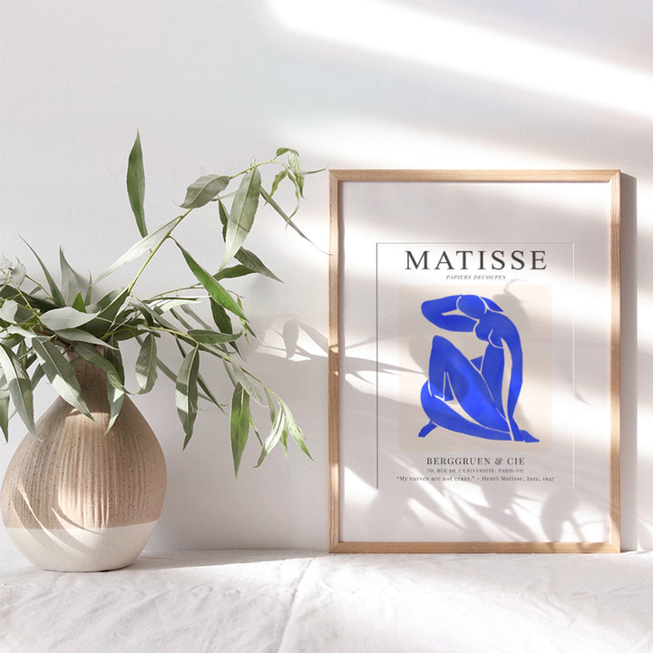 Matisse Wall Art - Blue Matisse Poster, 8x10 - Matisse Print - Minimalist Wall Art - Abstract Art - Line Art Decor - Mid Century Modern Wall Art - Henri Matisse - Aesthetic Pictures - Minimal Wall Art