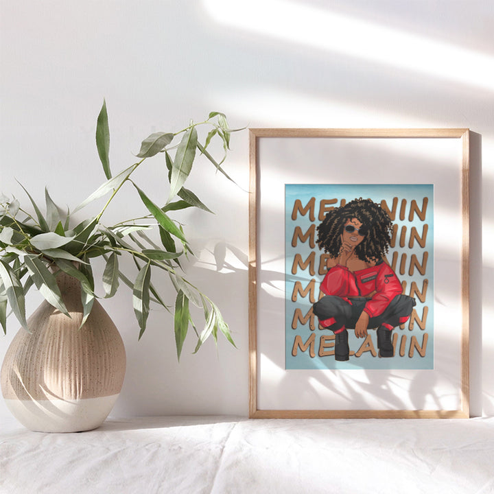 African American Black Wall Art & Decor - Black Woman Gifts - Black Culture - Black Pride - Melanin Queen - African American Women, Teens - Black Girl Magic - Afro Wall Art Poster - Light Blue Decor