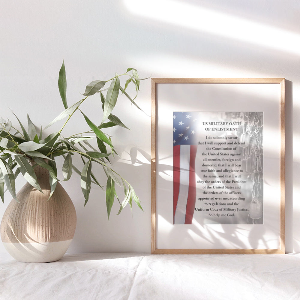 LARGE 11X14 - Oath of Enlistment Military Decor - American Flag Wall Art - Patriotic Room Decor - Veteran Wall Decor - Gift for Soldiers, Vets, Army, Navy, Air Force, Marine Corps, Men, Women - USA