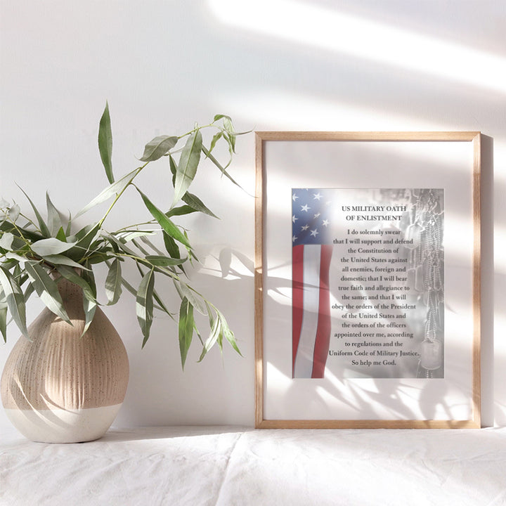 LARGE 11X14 - Oath of Enlistment Military Decor - American Flag Wall Art - Patriotic Room Decor - Veteran Wall Decor - Gift for Soldiers, Vets, Army, Navy, Air Force, Marine Corps, Men, Women - USA