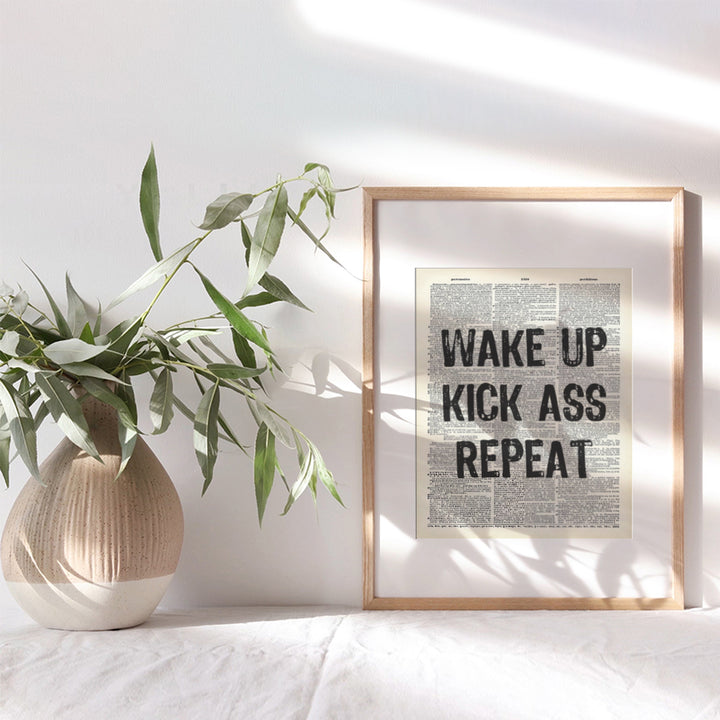 Motivational Wake Up Dictionary Art, Wall Decor Picture - 8x10 Upcycled Home Decoration Poster Print for Office, Apartment, Living Room, Gym, Studio - Inspirational Gift for Entrepreneur, Athlete