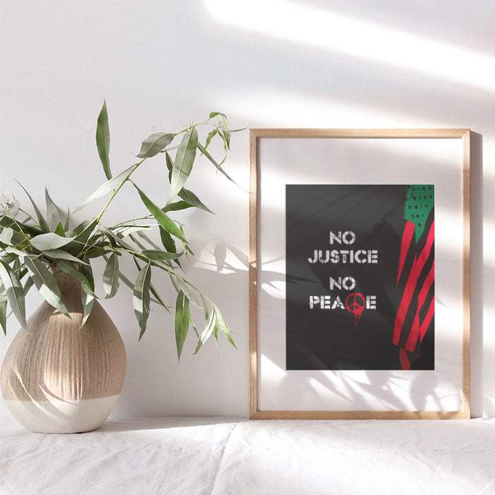 Black African American Wall Art - No Justice No Peace Motivational Quote Afro American Flag Poster - Civil Rights, Black Lives Matter Sign, Black Pride Decor - Inspirational Gift