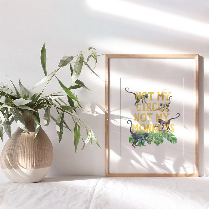 Not My Circus Not My Monkeys Sign - Sayings for Wall Decor - Funny Sayings - Palm Wall Decor - Monkey Decor - Yellow, Green Circus Decorations - Monkey Decorations