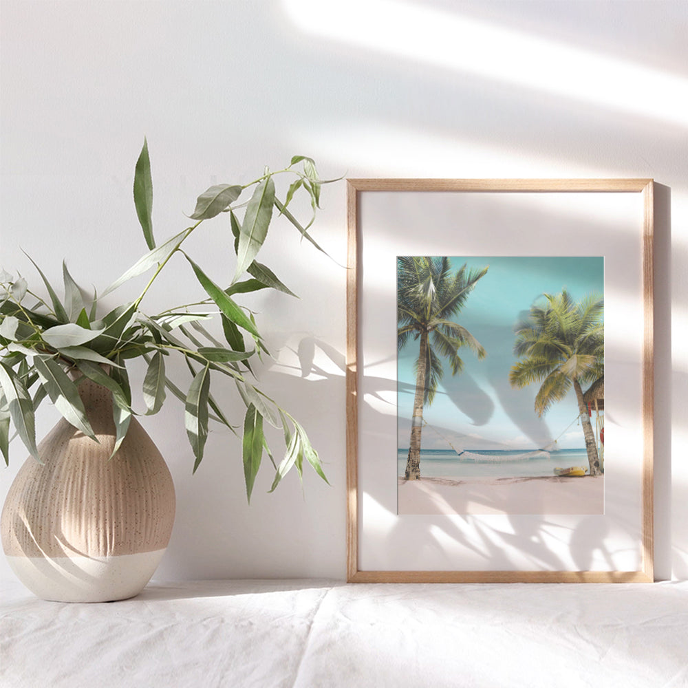 Palm Tree Decor - Coastal Wall Decor - Beach Ocean Wall Art - Nautical Home Decoration for Bathroom, Bedroom, Living Room - Tropical Gift for Surfing Fan - 8x10 Turquoise Aqua Blue Picture Photo