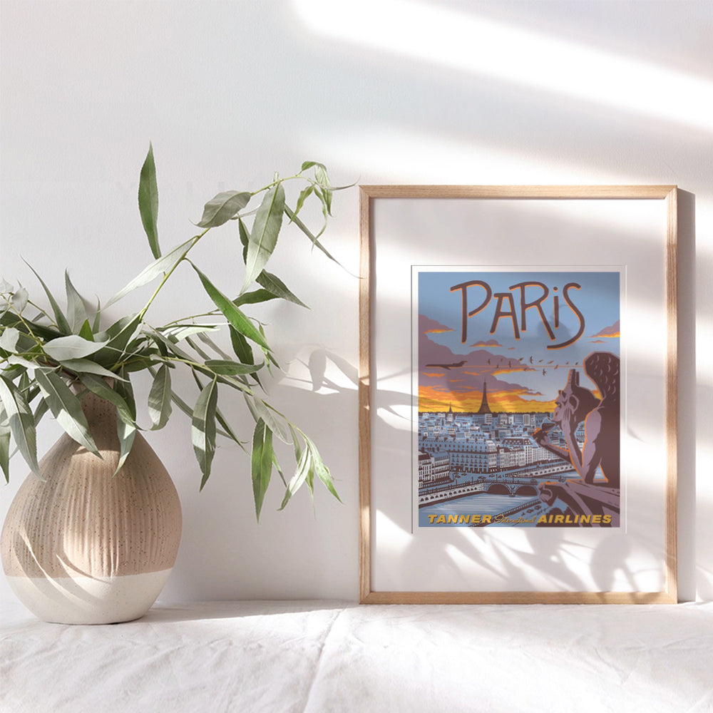 Paris Wall Decor - Vintage Airline Poster - Paris Decor for Bedroom, Bathroom, Kitchen, Living Room - Travel Decor - Travel Posters - Paris Room Decorations - Gift for French, France Fan, Francophile