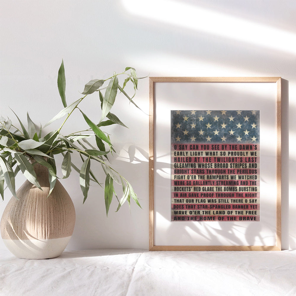 Patriotic USA American Flag Typography Wall Art Print Poster - Vintage Rustic Farmhouse Home Decor - Perfect Gift for US Military Veterans and 4th of July - 8x10 Photo Unframed