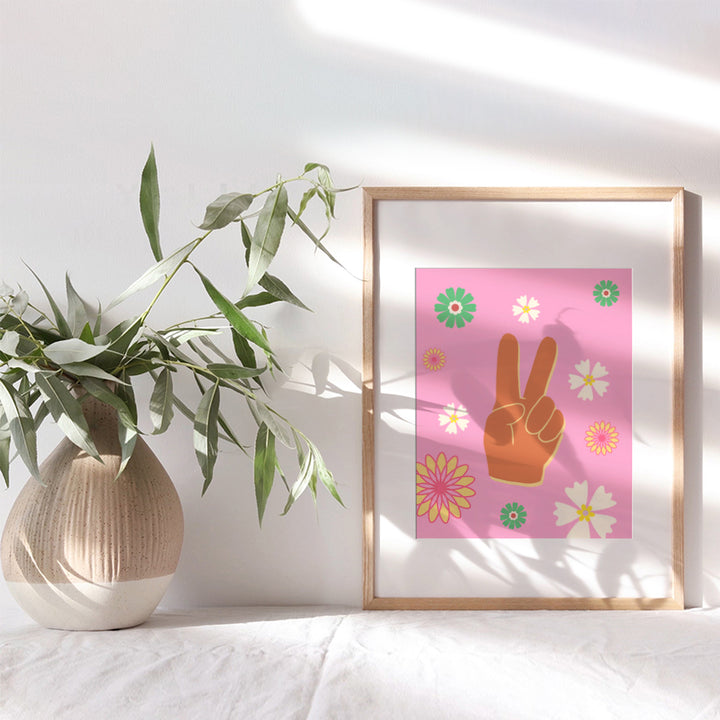 70s Retro Peace Sign Decor - Groovy Flower Power Hippie Decorations - Vintage Bohemian 60s Decor - Trendy Pink Room Decor - Funky Wall Art for Teen Girls Bedroom, College Dorm Room Decor, Women