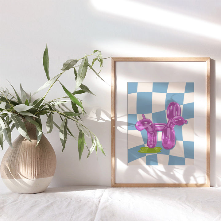 Trendy Bathroom Wall Art for Women - Cute Light Blue Contemporary art for Girls Dorm, small Apartment, Teen Bedroom - Funky Aesthetic Preppy Purple Pop art print - Balloon Dog funny Wall Decor Poster