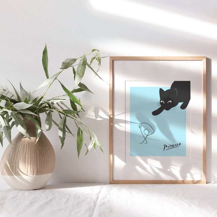 Pablo Picasso Wall Art - Cute Cat Wall Art - Black cat Home Decor - Picasso Poster - Cat Wall Decor - Pablo Picasso Poster - Cat Lover Gift for Women - Blue Aesthetics Abstract art Minimalist Line art