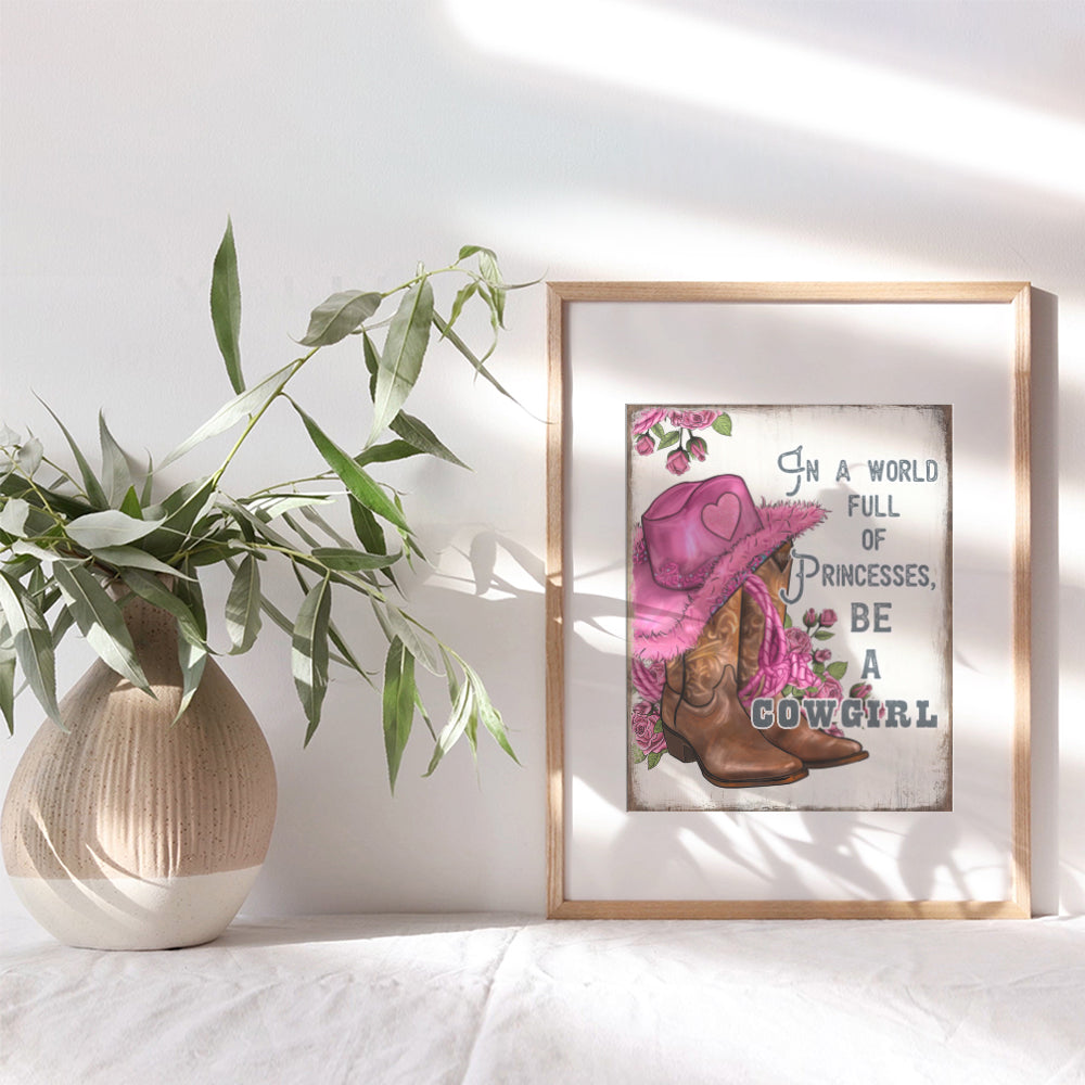 Pink Cowgirl Wall Art for Women - Cute Sayings Western Wall Decor - Inspirational Boho Living Room Decor, Bohemian Wall Decor for Women, Woman, Girls, Teens - Rustic Bathroom Decor Country Decorations