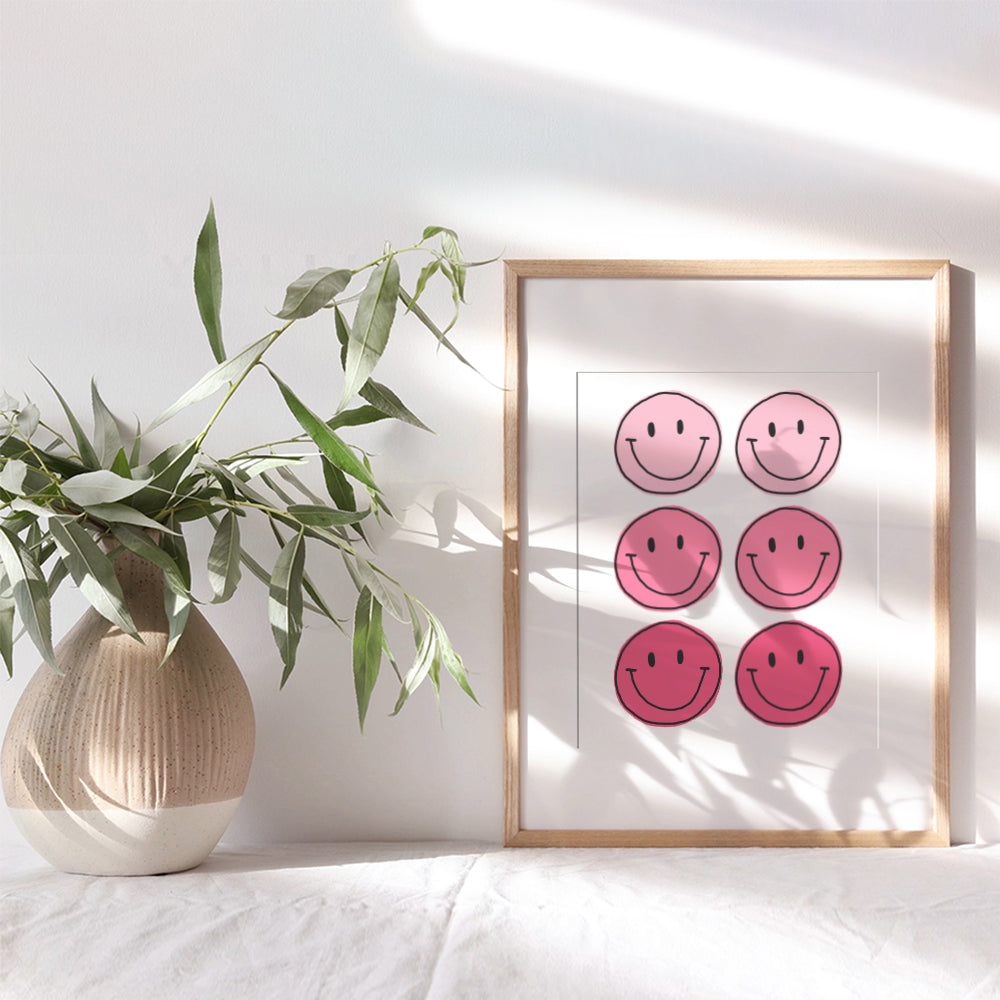 Trippy Smiley Face Wall Art - Pink Smile Preppy Room Decor Poster print - Dorm Room Decor - Contemporary art Aesthetic Indie Grunge Home Decor - Living room, Girls Bedroom Decor UNFRAMED 8X10