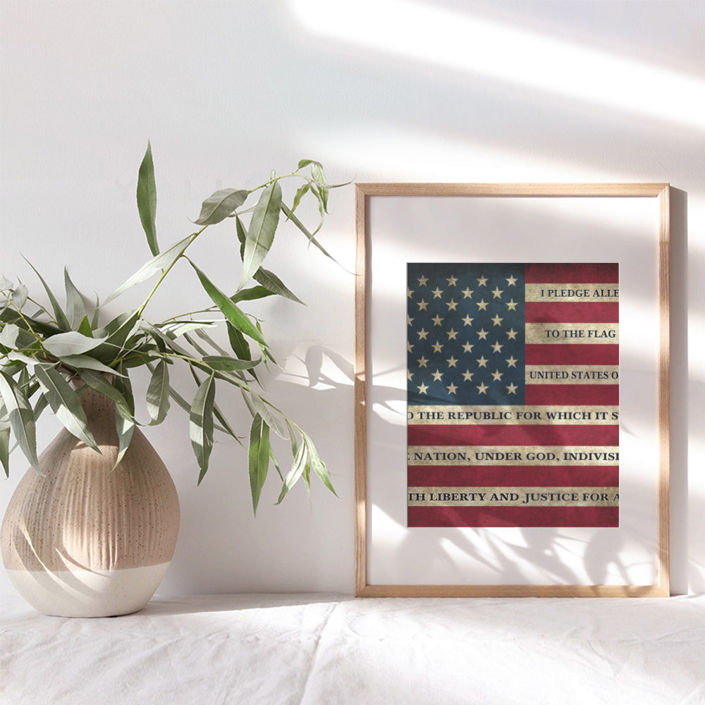 American Flag Pledge of Allegiance Patriotic Wall Art Picture - 8x10 Vintage Retro Rustic Home, Office or Apartment Decor for Living Room, Bedroom, Bar, Church - Gift for Patriots, America Fans