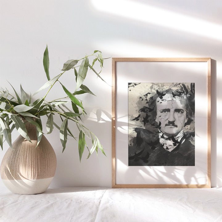 Edgar Allan Poe Poster - The Raven Gothic Wall Art Decor - Creepy Spooky Crow Home Decoration for Living Room, Apartment, Bedroom - Goth Gift for Men, Women, Wiccan, Halloween - 8x10 Picture Print