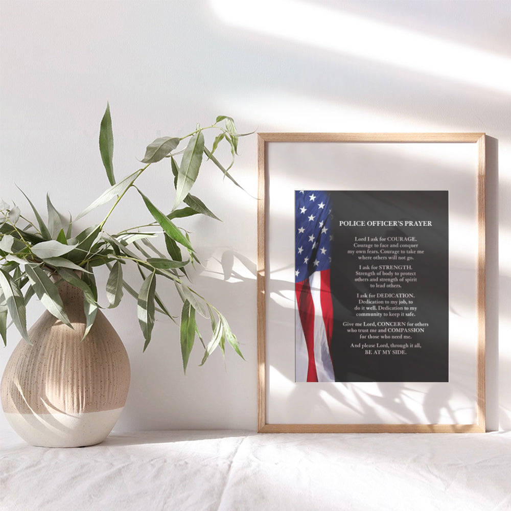 Patriotic Flag Police Officer Prayer - Wall Art Decor Picture for Home, Station, Office, Living Room Decoration - Gift for Cop, Policeman, Policewoman, Law Enforcement, First Responder - 8x10 Poster