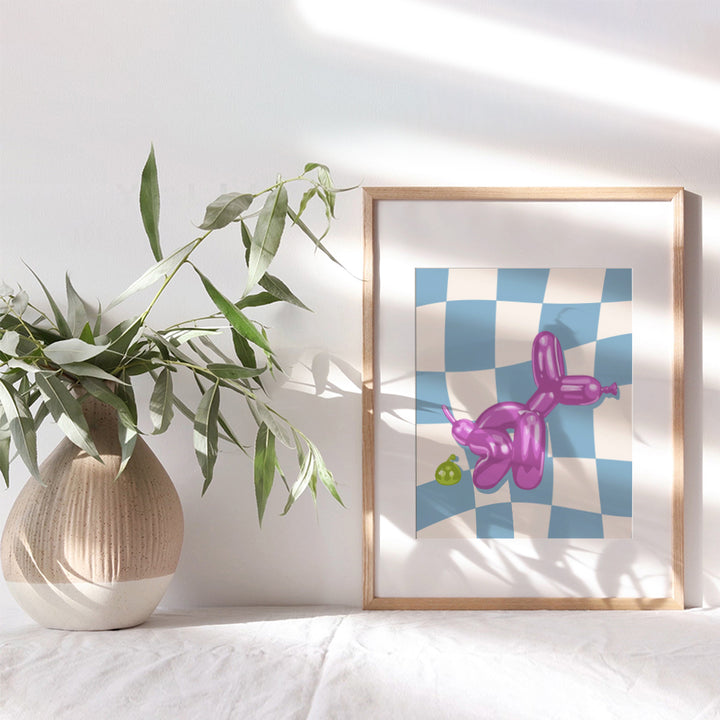 Cute Purple Blue Bathroom Accessories - funny Bathroom Decor for Women Men Kids - 70s 60s Funky Retro style Balloon Dog Mid-century modern Wall Decor - Modern art Trendy Aesthetic Room Decor Wall Art